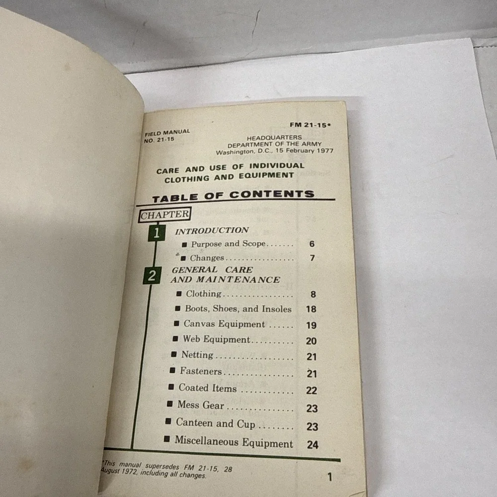 FM 21-15 Care and Use of Individual Clothing and Equipment NOS  print date 1977